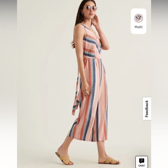 Lucky Brand V-Neck Striped Jumpsuit Multicolored Size Small - Picture 5 of 11